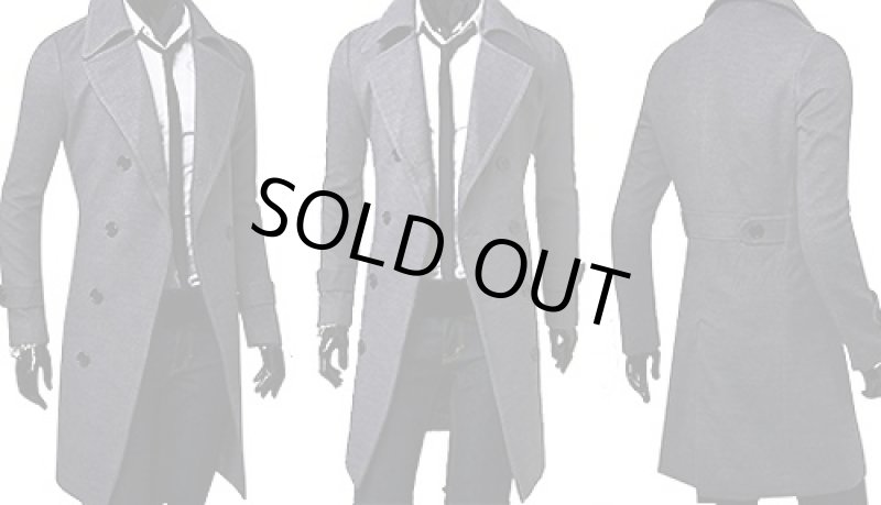 画像4: メンズスタイリッシュトレンチコート【グレー】 (4)