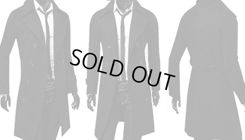 画像4: メンズスタイリッシュトレンチコート【ブラック】 (4)