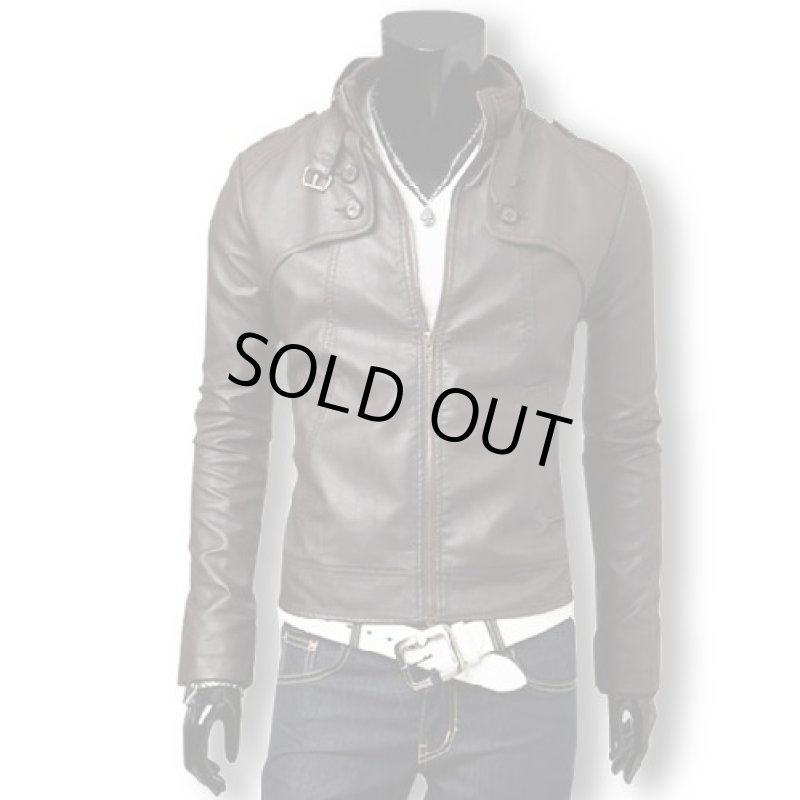 画像1: メンズ切り替えレザージャケット【ダークブラウン】 (1)