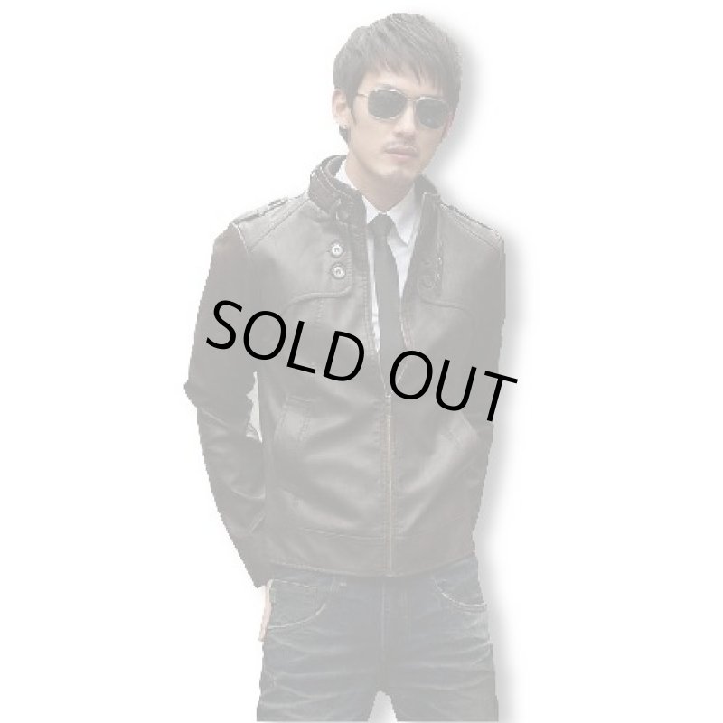 画像2: メンズ切り替えレザージャケット【ダークブラウン】 (2)