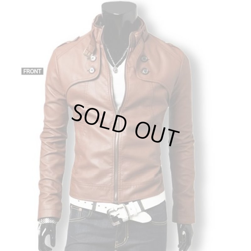 画像1: メンズ切り替えレザージャケット【ブラウン】 (1)