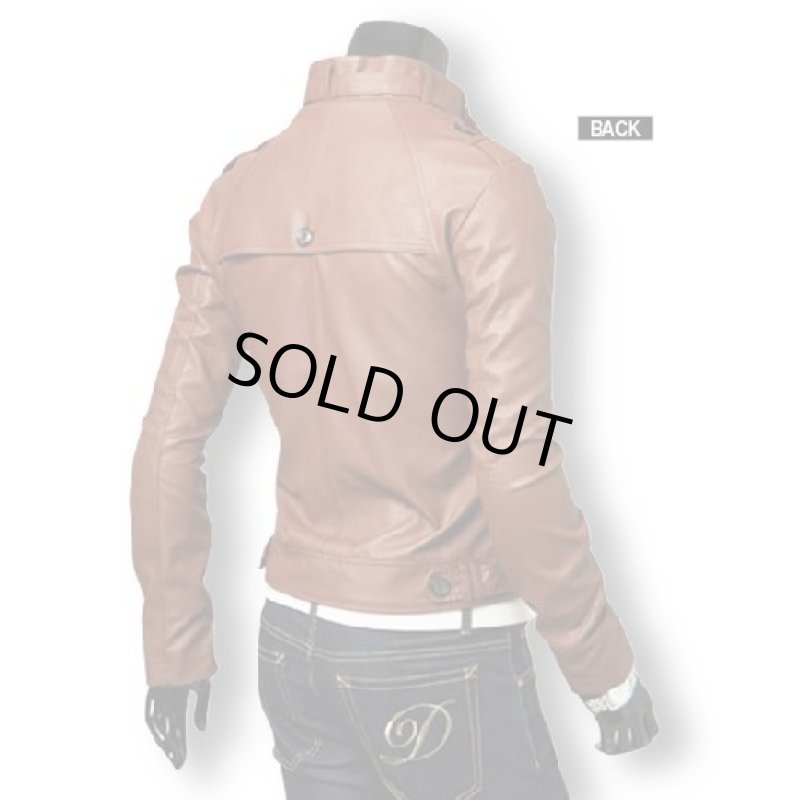 画像2: メンズ切り替えレザージャケット【ブラウン】 (2)