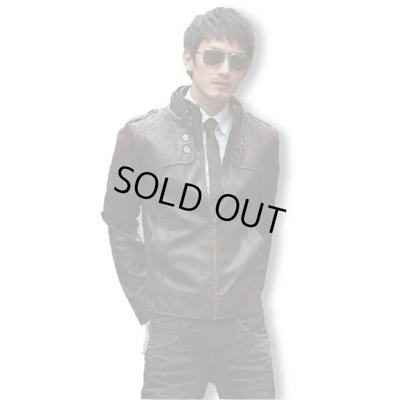 画像3: メンズ切り替えレザージャケット【ブラウン】 (3)