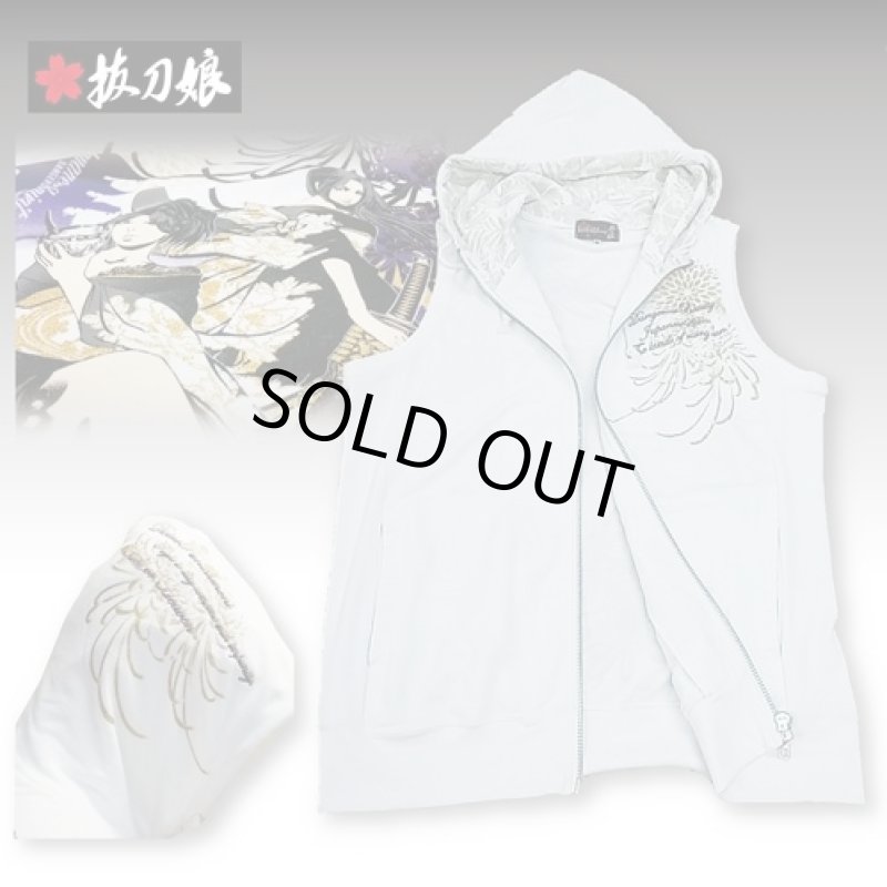 画像2: （送料無料）抜刀娘サマーセットアップ（ばっとうむすめ/メンズ/ノースリーブパーカー/ハーフパンツ/スウェット/綿/コットン/和柄） (2)