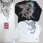 画像6: 絡繰魂ロングTシャツ「藤棚に鳳凰」(メンズ,長袖Tシャツ,ロングスリーブ,和柄ロンT,からくりだましい,刺繍,抜き染プリント,コットン,綿100%) (6)