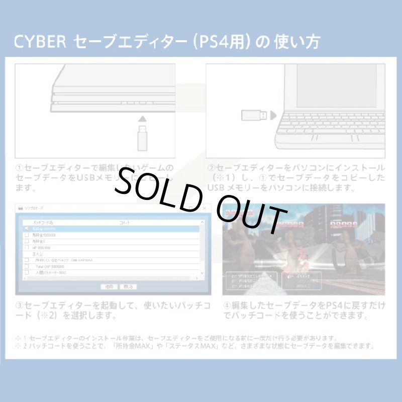 画像2: 送料無料!PS4用セーブエディター(3ユーザーライセンス))(攻略ツール,チートツール,パッチコード,80タイトル以上収録,CYBER) (2)