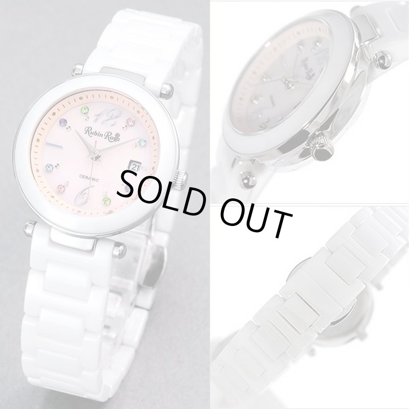 画像2: 送料無料RubinRosaソーラーセラミックレディースウォッチR307(ルビンローザ,腕時計,ソーラーチャージウォッチ,ホワイトセラミック,ピンク,貝パール調) (2)