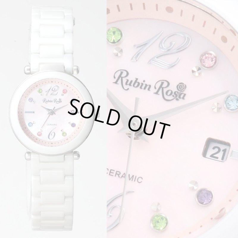 画像3: 送料無料RubinRosaソーラーセラミックレディースウォッチR307(ルビンローザ,腕時計,ソーラーチャージウォッチ,ホワイトセラミック,ピンク,貝パール調) (3)