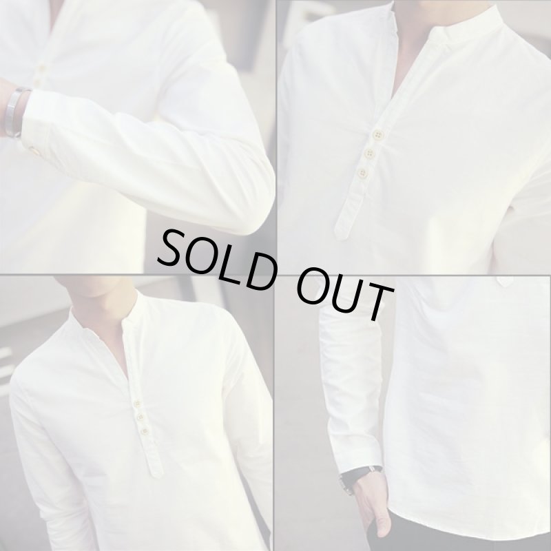 画像5: マオカラー・ロングスリーブスタイルシャツ(メンズ,秋冬長袖シャツ,プレーンシャツ,マオカラー) (5)