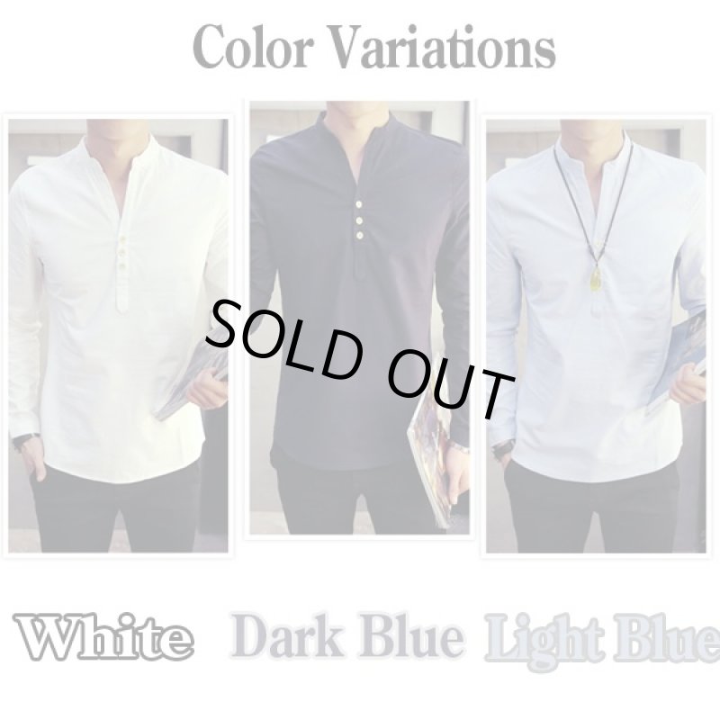 画像6: マオカラー・ロングスリーブスタイルシャツ(メンズ,秋冬長袖シャツ,プレーンシャツ,マオカラー) (6)