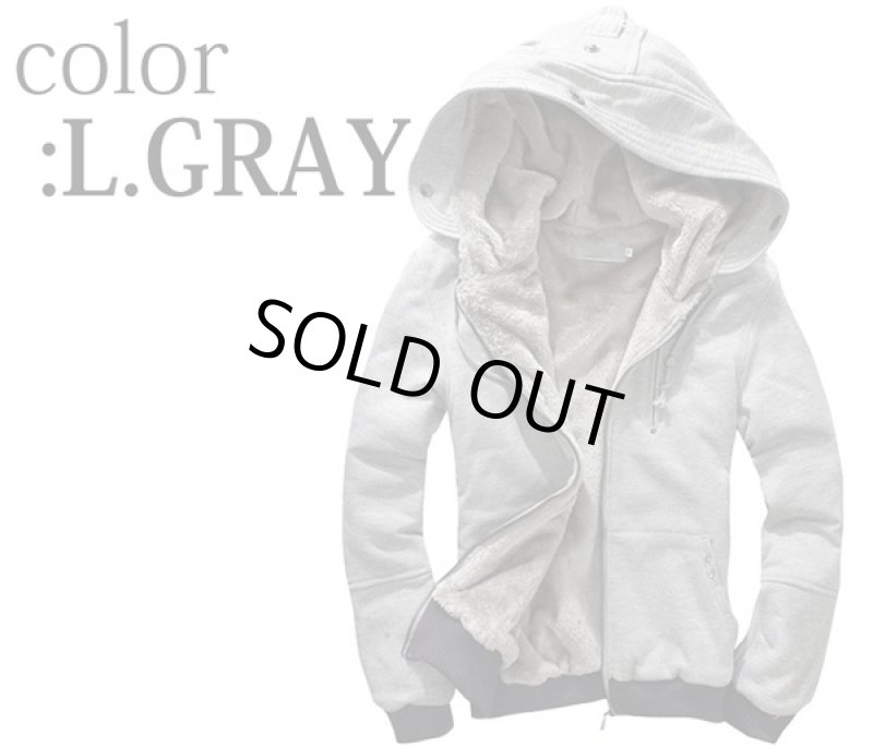 画像4: フラフィボア・デザインパーカー（メンズ/長袖/コットン/ポリエステル/フード付き/インナーボア/ジップアップ/ジャケット風） (4)