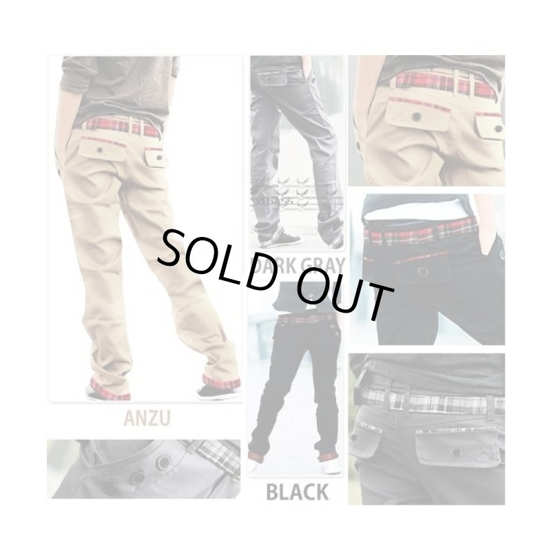 画像4: メンズモード・チェック切り替えパンツ(DSC-Q02-A99,メンズモードチェック切り替え,コットン,裾チェック) (4)