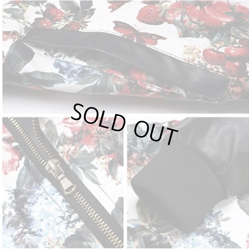 画像3: メンズスリムスタジアムジャケット(限定花柄アレンジver.)(PU/長袖//スタジャン/フラワー/ブラックポリウレタン) (3)