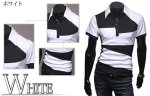 画像2: ホワイトXブラック バイカラーポロシャツ【ホワイトネック】（メンズ,半袖,白と黒,カジュアル,WHITE×BLACK,モノトーン) (2)