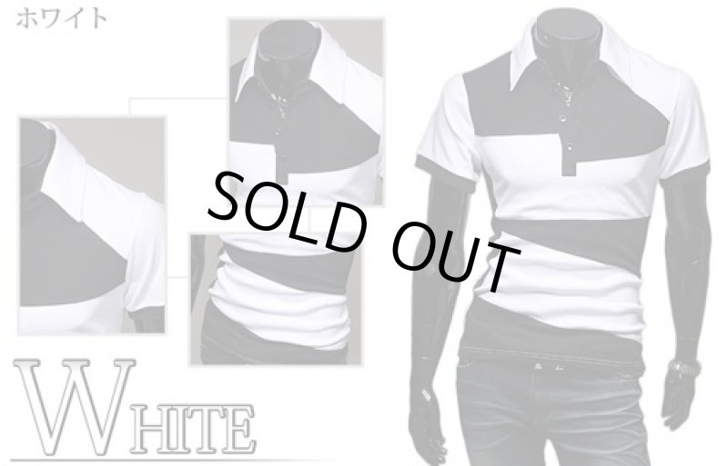 画像2: ホワイトXブラック バイカラーポロシャツ【ホワイトネック】(メンズ,半袖,白と黒,カジュアル,WHITE×BLACK,モノトーン) (2)