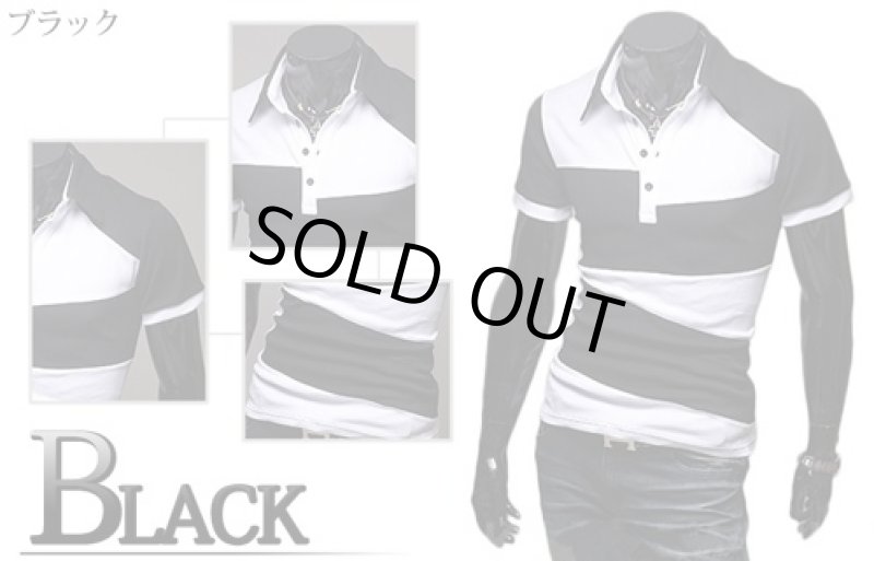 画像2: ホワイトXブラック バイカラーポロシャツ【ブラックネック】(メンズ,半袖,白と黒,カジュアル,WHITE×BLACK,モノトーン) (2)