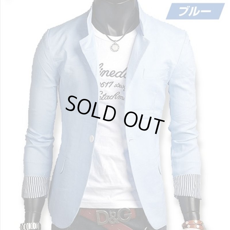 画像2: カジュアルテーラードハイカラージャケット(メンズ/長袖/コットン/ポリエステル/スマート/スリム/6色/襟立て/袖ロールアップ) (2)