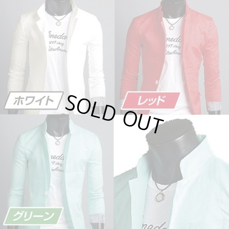 画像3: カジュアルテーラードハイカラージャケット(メンズ/長袖/コットン/ポリエステル/スマート/スリム/6色/襟立て/袖ロールアップ) (3)