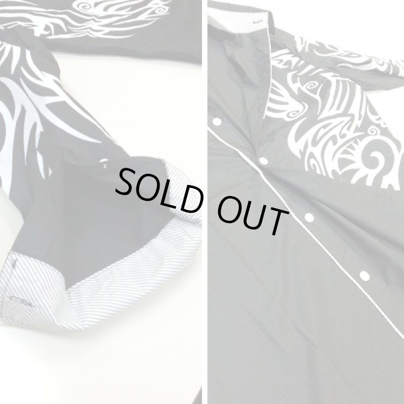 画像4: ワンサイド・トライバルスリム長袖シャツ(メンズ,ロングスリーブ,プリント.トライバル柄,お兄系,細身,スリム） (4)