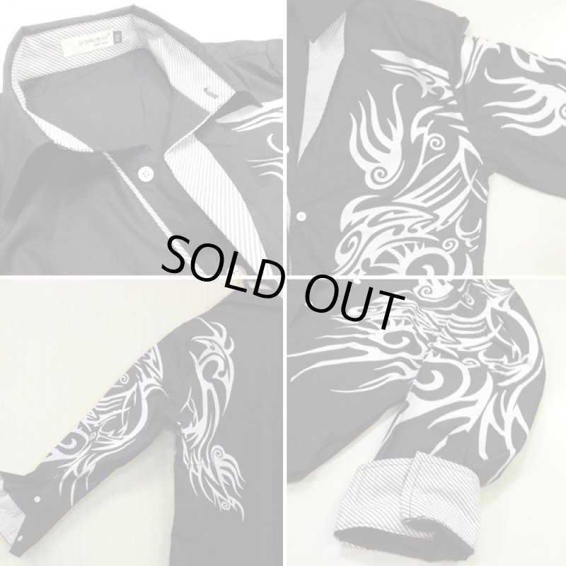 画像5: ワンサイド・トライバルスリム長袖シャツ(メンズ,ロングスリーブ,プリント.トライバル柄,お兄系,細身,スリム） (5)