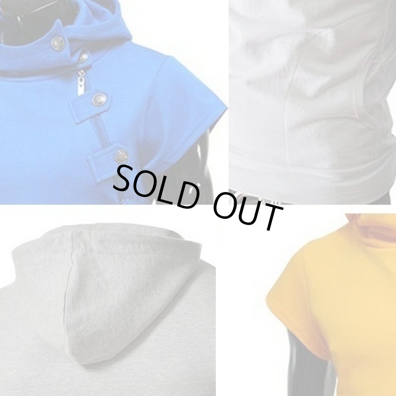 画像3: スリムパーカー・ウインドトップス(ホワイト)(メンズ/半袖/コットン/ポリエステル/斜めファスナー/ライダースフロント仕樣) (3)