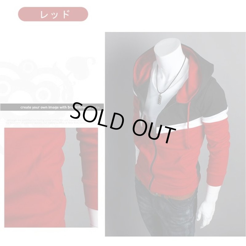 画像3: クラブボーダーライトZIPパーカー(メンズ,長袖,ボーダーパーカー,ジップ,ファスナー,フード,ストリート,アウター,軽量裏起毛) (3)