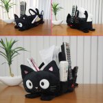 画像6: ポケットだらけの黒ねこティッシュBOXカバー(黒猫,黒ネコ,ティッシュケース,ティッシュカバー,コスメボックス,リモコン,メガネ,持ち運び) (6)