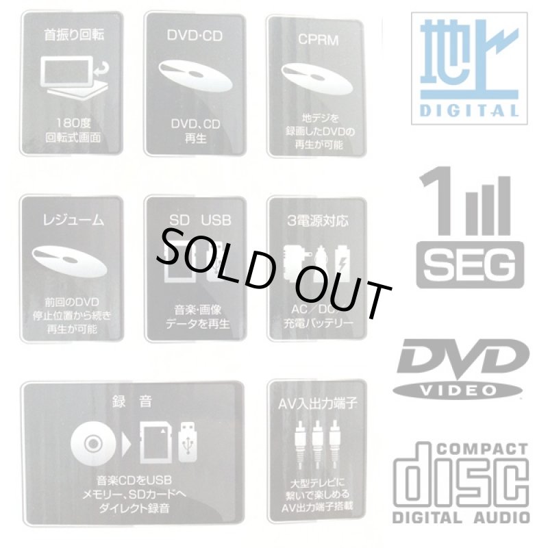 画像3: 送料無料13.3インチフルセグTVチューナー内蔵ポータブルDVDプレーヤー(フルセグ,ワンセグ,DVD,CD,TV,チューナー) (3)