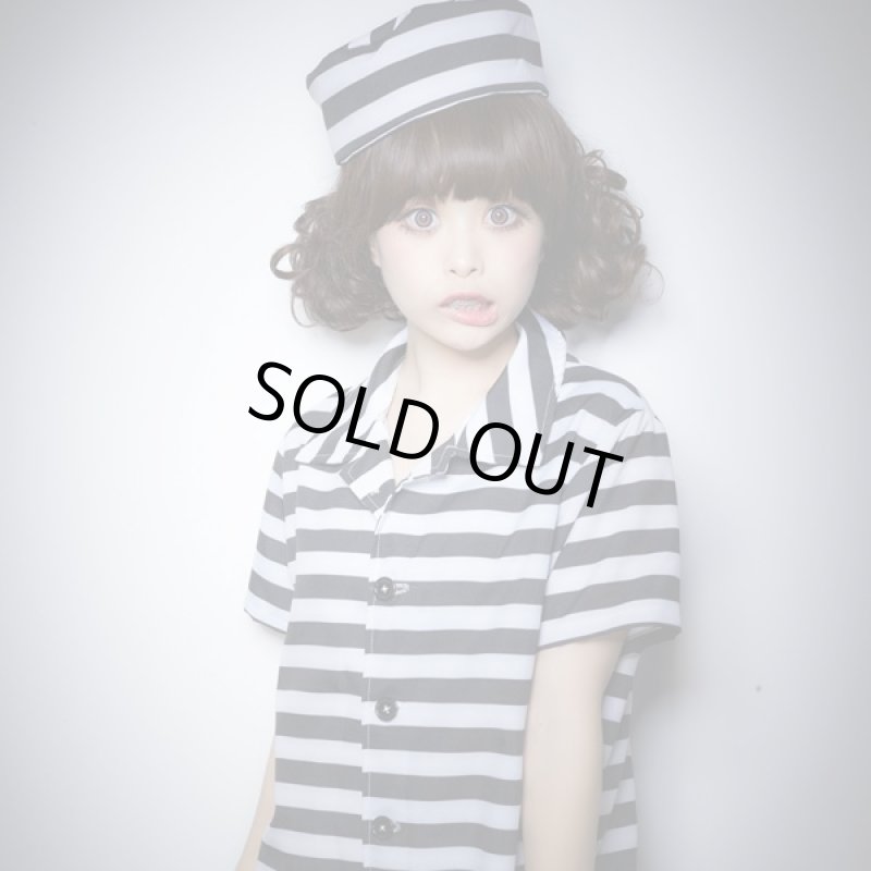 画像2: ハロウィンコスプレ「ポッププリズナー」 (コスチューム,囚人風つなぎ,オールインワン,帽子,パーティー,縞柄,衣装,上下フルセット) (2)