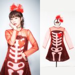 画像5: ハロウィンコスプレ「スカルガール」(コスチューム,スカル柄,ワンピース,カチューシャ,パーティー,衣装,ボーン柄,ホラーセクシー) (5)