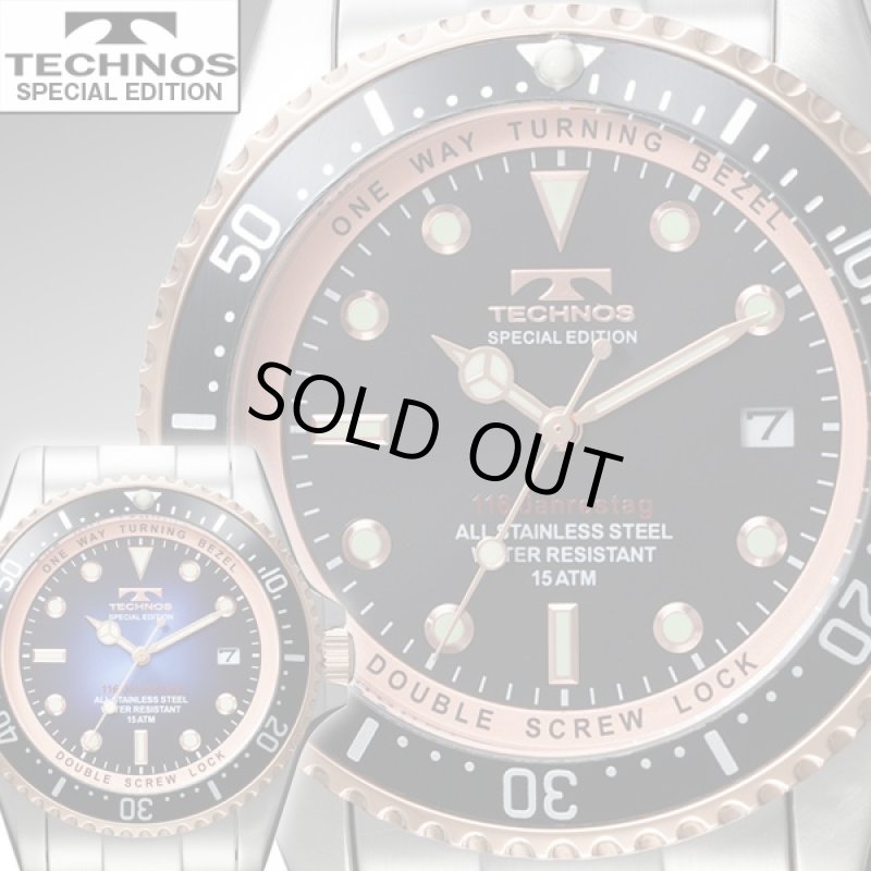 画像2: TECHNOS「テクノス」グランドオーシャンII(メンズ,ウォッチ,腕時計,蓄光,ピンクゴールドサークルインデックス,15気圧防水,クォーツ) (2)