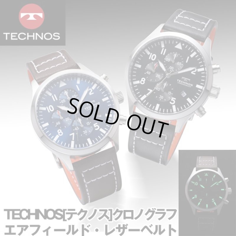 画像1: 送料無料TECHNOS「テクノス」クロノグラフ・エアフィールド・レザーベルト (腕時計,本革ベルト,日本製クォーツ) (1)