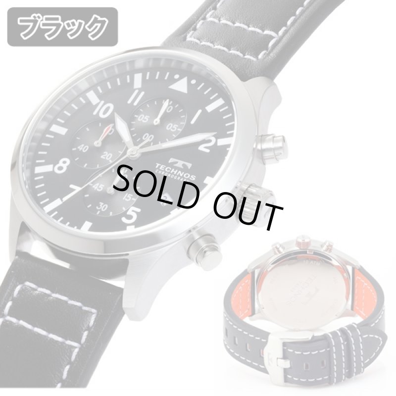 画像2: 送料無料TECHNOS「テクノス」クロノグラフ・エアフィールド・レザーベルト (腕時計,本革ベルト,日本製クォーツ) (2)