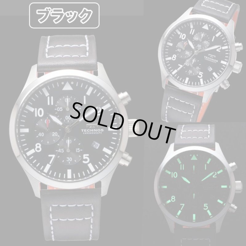 画像3: 送料無料TECHNOS「テクノス」クロノグラフ・エアフィールド・レザーベルト (腕時計,本革ベルト,日本製クォーツ) (3)