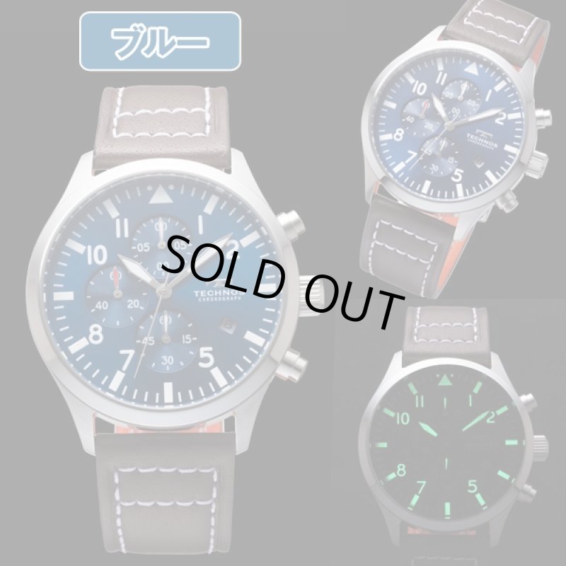 画像5: 送料無料TECHNOS「テクノス」クロノグラフ・エアフィールド・レザーベルト (腕時計,本革ベルト,日本製クォーツ) (5)