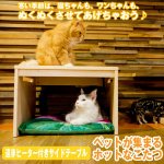 画像1: ペットが集まるホットなこたつ(送料込み)(ペット専用こたつ,猫グッズ,遠赤ヒーター付きサイドテーブル,組み立て式サイドテーブル,遠赤外線ヒーター,温度調節) (1)