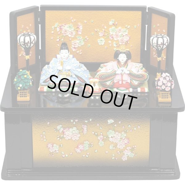 雛人形・内裏雛瑞鳳中木製収納飾り桜(黒)(送料無料,卓上ミニひな人形