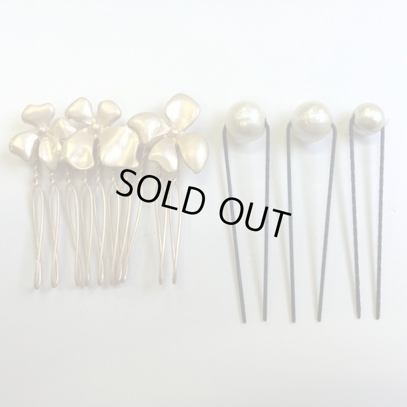画像3: ヘアアクセサリー/セットUピン・コットンフワワー(パール付Uピンセット,パーティーヘア髪留め,ヘアーアクセサリー) (3)