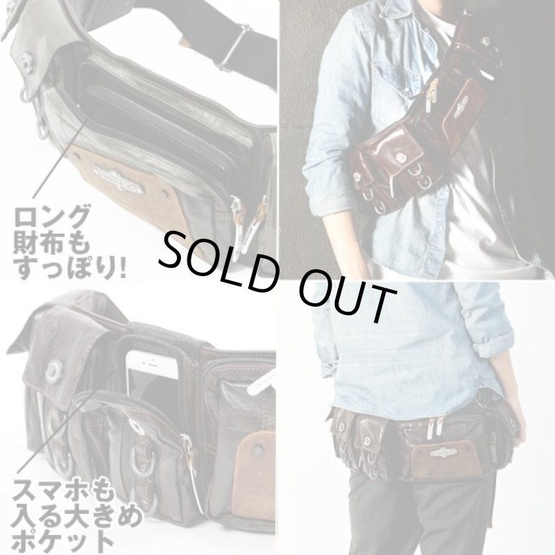 画像3: DEVICE GEARバンダリア5ポケバッグ「DWH-50079」(デバイスギア/ボディバッグ/メンズ/本革/ヴィンテージ/ワックスコーティング/手榴弾) (3)