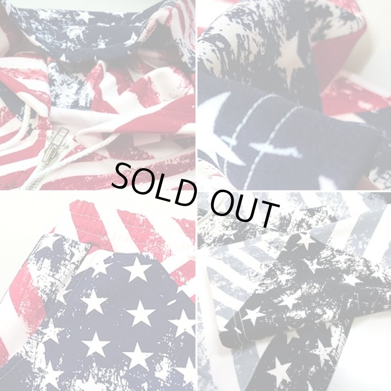 画像4: 星条旗柄ニットジャージセットアップ(上下セット,RINGS,メンズ,サマーセットアップ,ハーフパンツ,長袖,パーカー,アメリカ国旗柄,ストレッチ) (4)