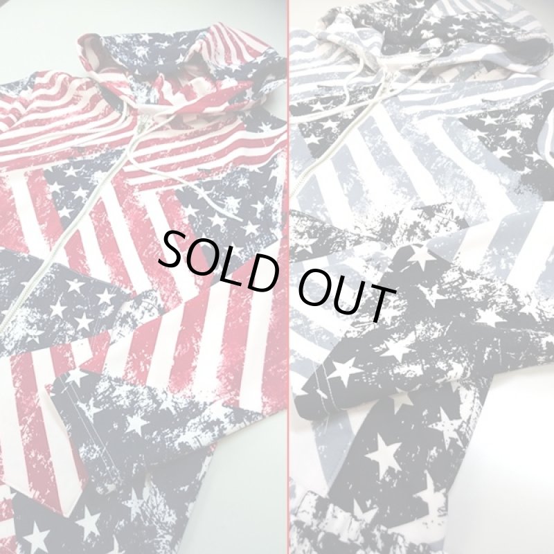 画像5: 星条旗柄ニットジャージセットアップ(上下セット,RINGS,メンズ,サマーセットアップ,ハーフパンツ,長袖,パーカー,アメリカ国旗柄,ストレッチ) (5)