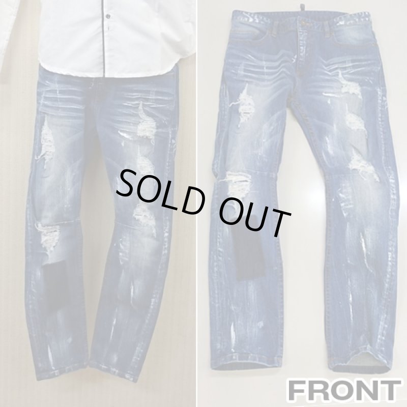 画像2: RINGSペンキダメージデニムパンツ(メンズデニム,メンズデザインパンツ,メンズダメージデニムパンツ) (2)