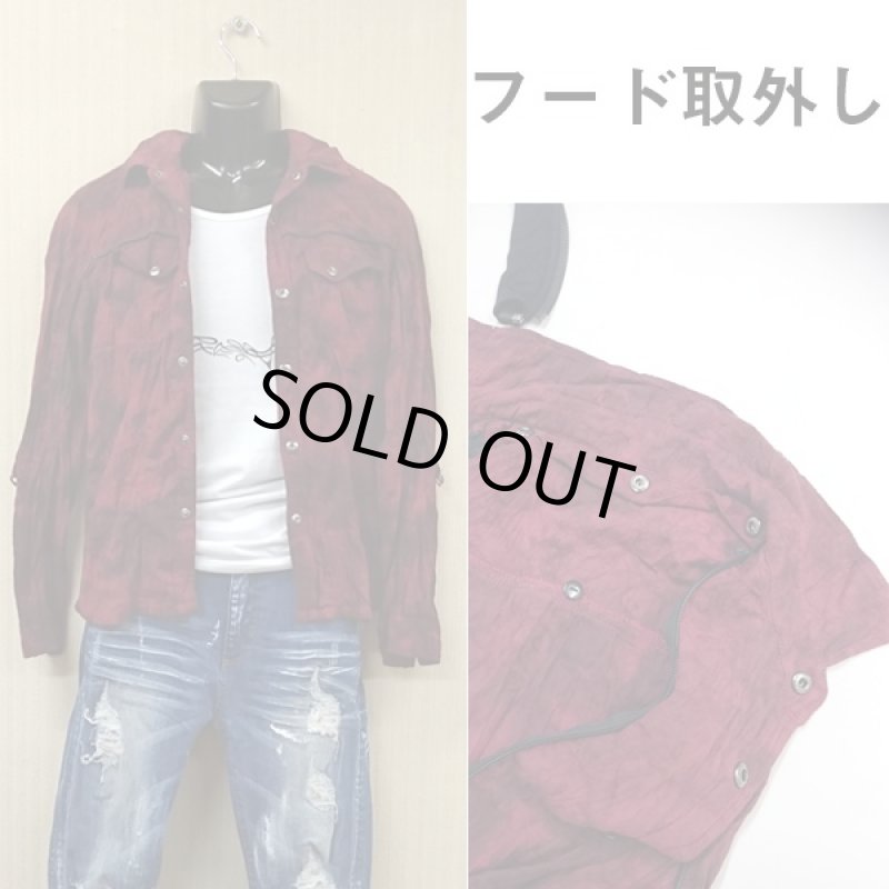 画像3: RINGS花柄ジャガードフェイクレイヤードシャツ(メンズ秋冬アパレル,メンズカジュアルシャツ,取り外しフード付き長袖シャツ,) (3)