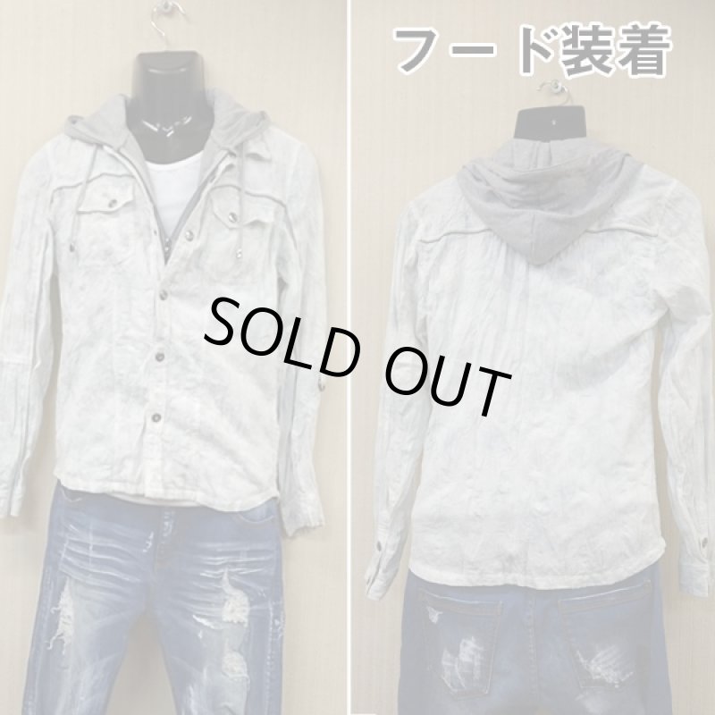 画像4: RINGS花柄ジャガードフェイクレイヤードシャツ(メンズ秋冬アパレル,メンズカジュアルシャツ,取り外しフード付き長袖シャツ,) (4)