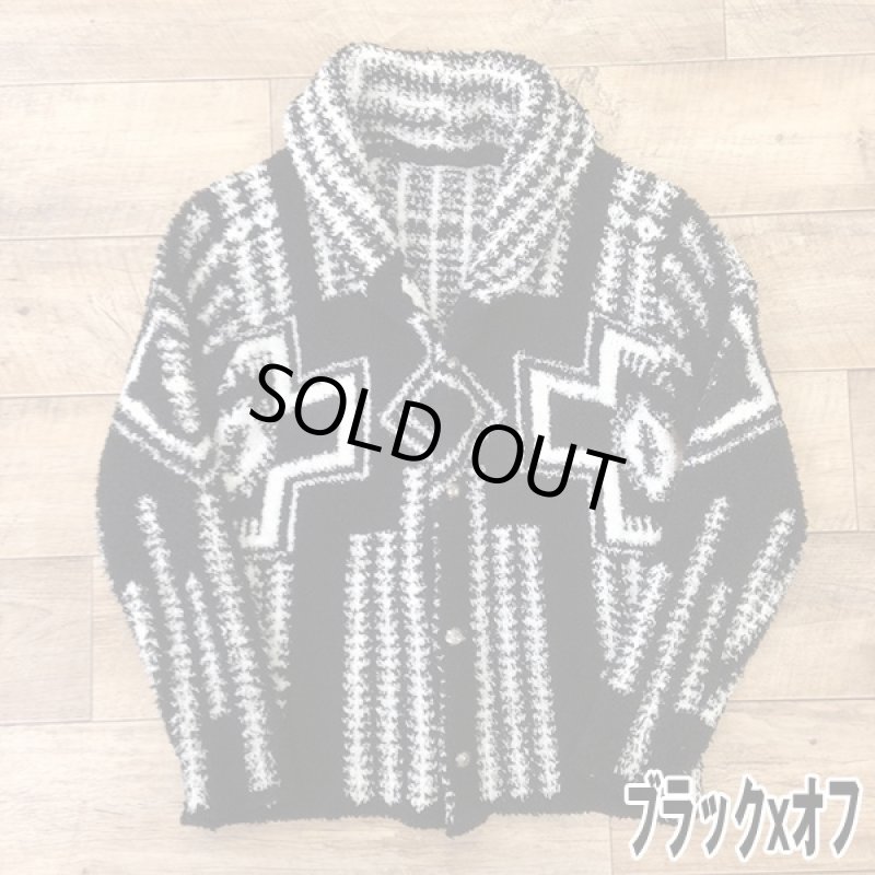 画像3: RINGSモールヤーンネイティブ柄ショールカーディガン(ネイティブ柄アウター,ざっくりニットカーディガン) (3)