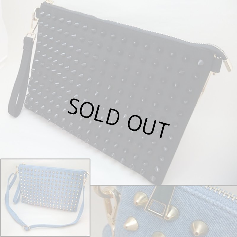 画像2: 2WAYスタッズクラッチバッグ (男女兼用,メンズ,レディース,カバン,鞄,ショルダーバッグ,ショルダーストラップ) (2)