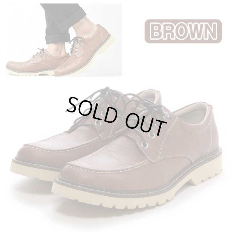 画像5: PUレザーオックスフォードメンズズシューズ(ローカットブーツ,モカシン,レースアップ,タンクソール,カジュアル,アンティーク加工) (5)