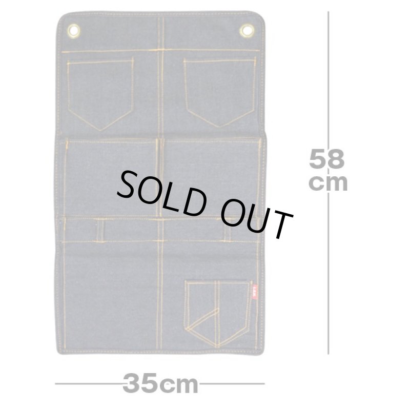 画像2: デニムウォールポケット(おしゃれ,壁掛け収納,小物入れ,3段,7P,整理ラック,インテリア,高さ58cm,ジーンズ素材) (2)