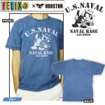 画像1: FELIX×HOUSTON FELIX インディゴプリントTシャツ（メンズ/コットン/クルーネック/半袖/ヒューストン/フィリックス/U.S.NAVAL） (1)