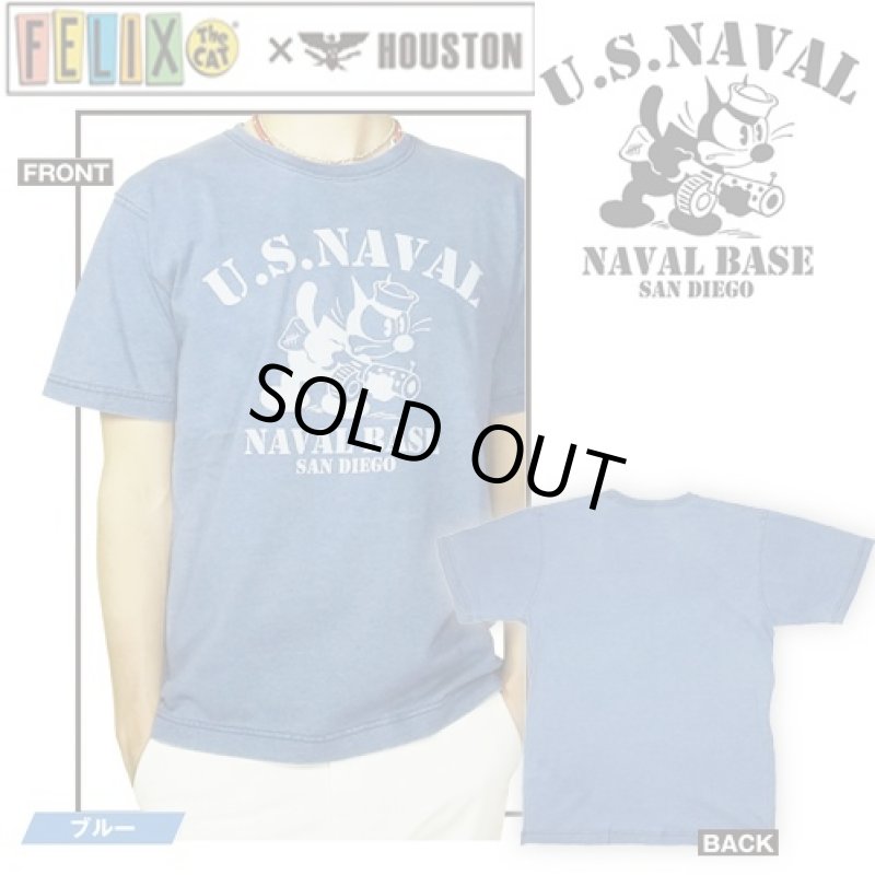 画像1: FELIX×HOUSTON FELIX インディゴプリントTシャツ（メンズ/コットン/クルーネック/半袖/ヒューストン/フィリックス/U.S.NAVAL） (1)